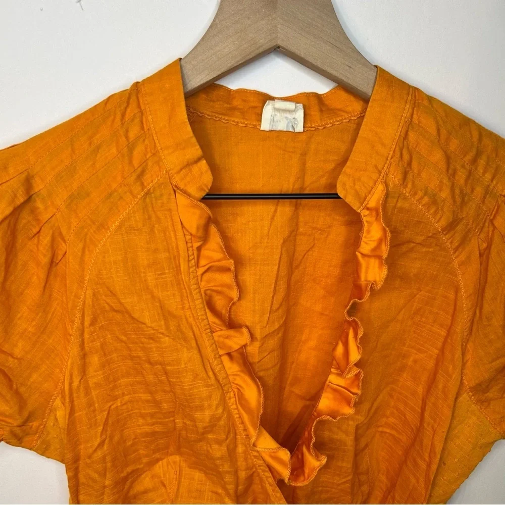 Anthropologie Edme & Esyllte Orange Wrap Top with Ruffles, Size 6 - Picture 2 of 8